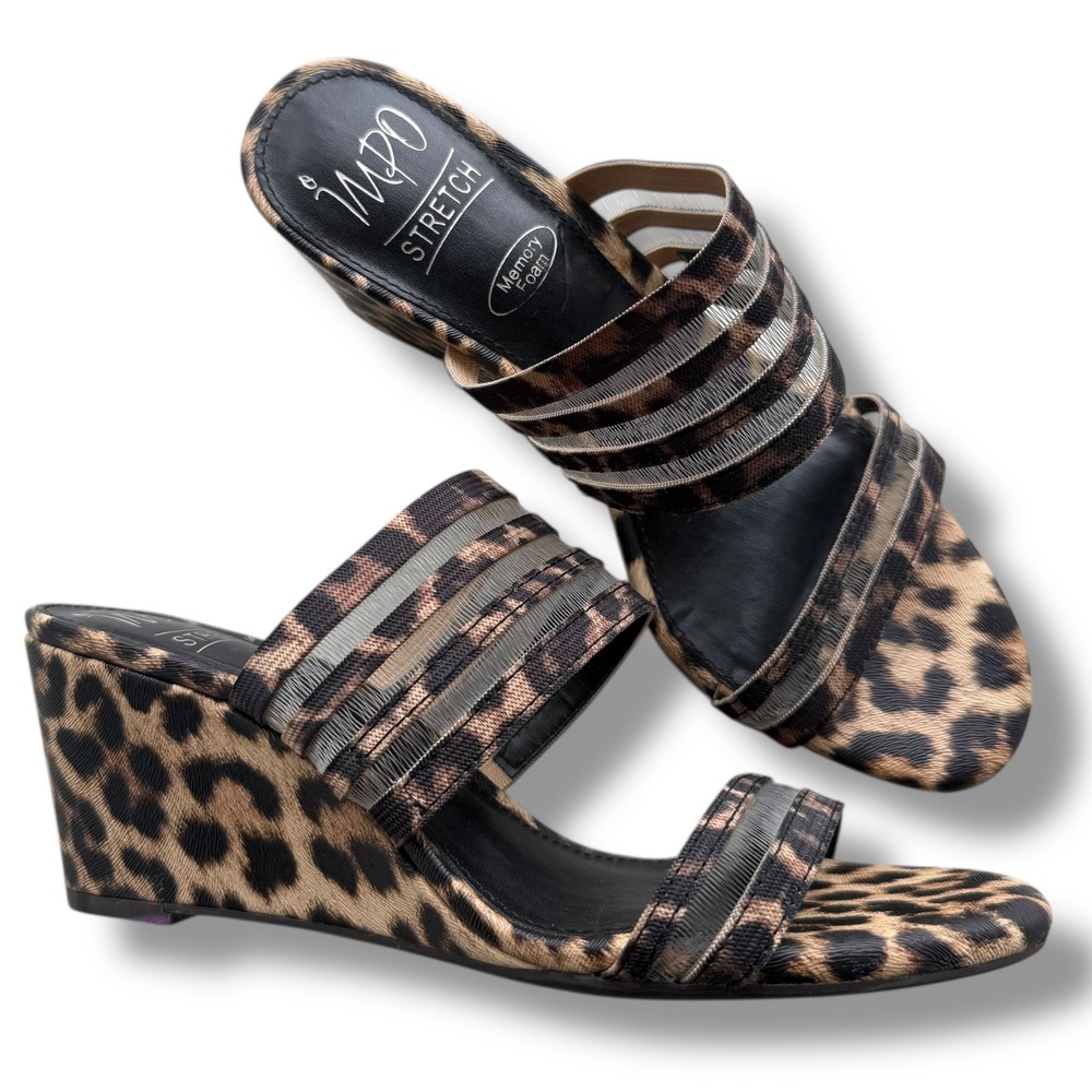 Impo 7.5 M Brown Leopard Print Stretch Memory Foam Noreen Wedge Sandals Boho Y2K